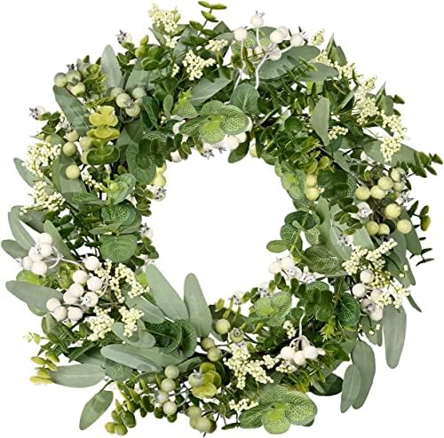 18 Inch Artificial Spring Summer Greenery Wreaths for Front Door Green Eucalyptus Leaf Wreath Decor Boxwood with Big Berries for Farmhouse Outside Year Round post thumbnail image