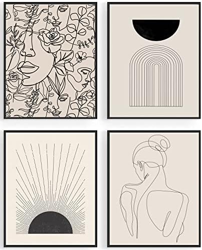 Minimalist Boho Wall Art Set of 4, Abstract Wall Art Black Beige Sunrise Women Line Wall Decor, Mid-Century Modern Art Print, Boho Room Decor -11″x24″, Unframed post thumbnail image