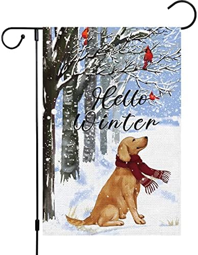 Louise Maelys Hello Winter Golden Dog Garden Flag 12×18 Double Sided, Burlap Farmhouse Small Cardinal Retriever Garden Yard Flags for Winter Seasonal Outside Outdoor House Holiday Decor (ONLY FLAG) post thumbnail image