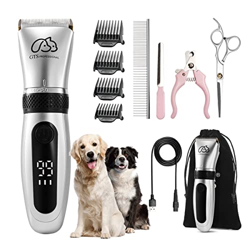 GTS Pet Clippers Professional Dog Grooming kit Adjustable Low Noise High Power Rechargeable Cordless Pet Grooming Tools, Hair Trimmers for Dogs and Cats, Washable（IPX5, with LED Display. post thumbnail image