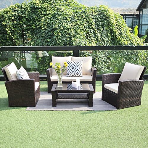 4 Piece Patio Furniture Sets, All-Weather Wicker Conversation Sets, Outdoor Rattan Sectional Sofa Chair with Cushions and Coffee Table for Balcony, Garden, Backyard, Brown post thumbnail image