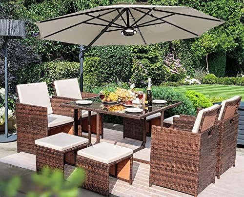 Homall 9 Pieces Dining Outdoor Furniture Patio Wicker Rattan Chairs and Tempered Glass Table Sectional Conversation Set Cushioned with Ottoman (Brown) post thumbnail image