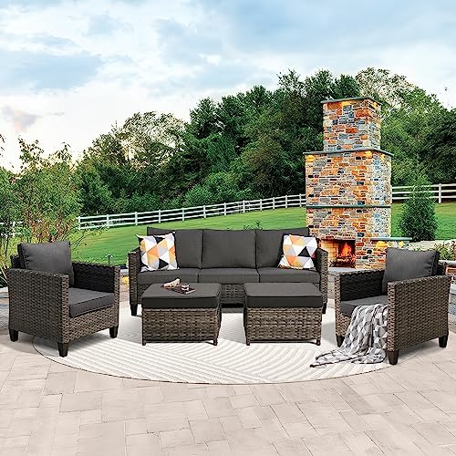 ovios Patio Furniture Set, 5 Pieces Outdoor Wicker Rattan Sofa Couch with Chairs, Ottomans and Comfy Cushions, All Weather High Back Conversation Set Garden Backyard, Black post thumbnail image