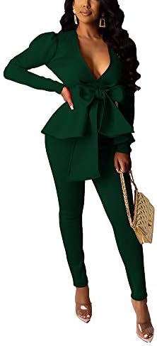 Pants and Blazer Set for Women Long Sleeve Ruffle Hem Peplum Blazer with Bodycon Long Pants 2 Piece Outfits post thumbnail image