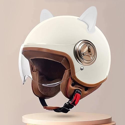 Motorcycle Half Helmet Woman Cat Ear Motorcycle Helmet Electric Motorcycle Helmet Open-Face Moped Helmet Fashion Adult Cat Ear Vintage Helmet Suitable for All Seasons,(54-61cm) DOT Approved post thumbnail image