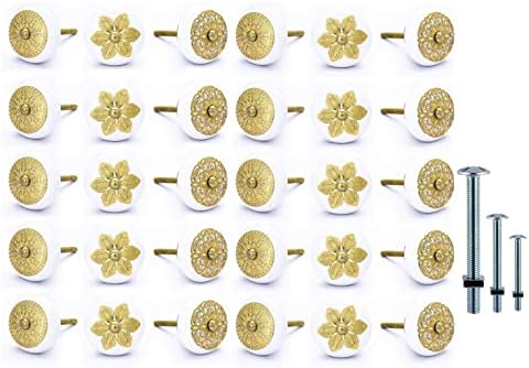 NAQSH Cabinet Knobs Dresser Drawers Knob Kitchen & Office Drawer Pulls Multipurpose Ceramic Knobs (White Golden, Pack of 30) post thumbnail image