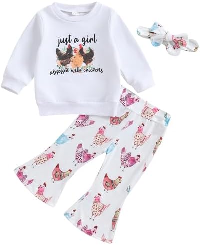 Toddler Baby Girls Farm Outfit Just a Girl Obsessed with Chickens Sweatshirt and Bell Bottom Pants Set post thumbnail image