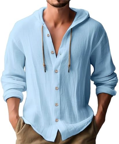 Men’s Linen Casual Guayabera Shirts with Hood V Neck Long Sleeve Hooded Sweatshirts Summer Button Up Hawaiian Shirts post thumbnail image