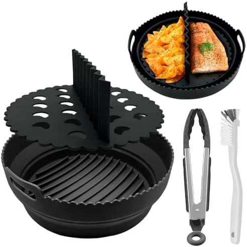 Air fryer silicone liners – Bundle with separator with holes, food tong and cleaning brush – reusable silicone air fryer liners for 5qt to 7qt basket capacity post thumbnail image