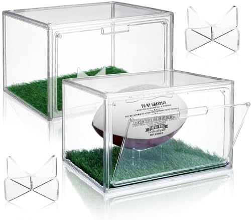 Suzile 2 Sets Acrylic Football Display Case Clear Football Storage Box with Magnetic Door Football Showcase with Artificial Grass Pad and Removable Display Stand Football Holder for Sport Lover post thumbnail image