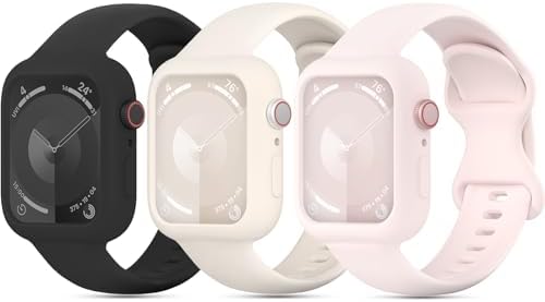 3 Pack Soft Silicone Bands with Bumper Case Compatible with Apple Watch Band 38mm 40mm 41mm 42mm 44mm 45mm, Sport Strap Wristbands with Protective Cover for iWatch Series 9/8/SE/7/6/5/4/3/2/1 post thumbnail image