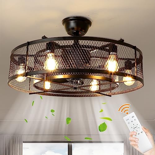 Depuley 26” Farmhouse Ceiling Fan with 6 Lights, Industrial Indoor/Outdoor Ceiling Fan Lighting, Matte Black Flush Mount Ceiling Fan Lights, Cage Ceiling Fan with Remote 6 Speed Timing (Bulb Not Incl) post thumbnail image