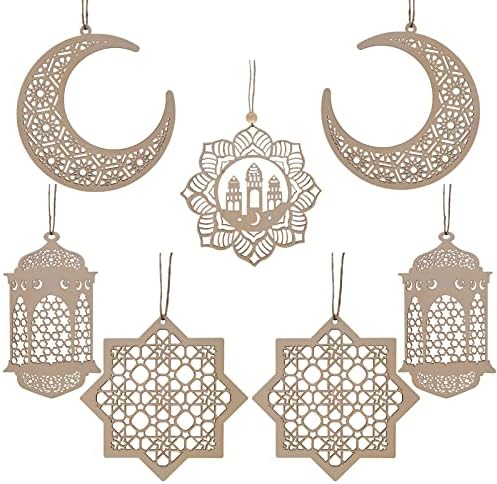 Ramadan Decorations, Wooden Pendant Eid Ramadan Decorations for Home, Ramadan Eid Mubarak Hanging Moon Star Wind Light Castle Shape Ornament Eid Al Adha Decorations (Burlywood) post thumbnail image