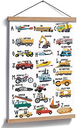 Natural Wood Magnetic Hanger Frame Poster- Colorful Alphabet Canvas Wall Art Print, Cartoon Construction Truck Picture,28X45cm Frames Hanging Kit… post thumbnail image