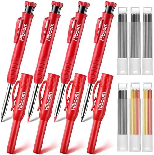 Hiboom 4 Pack Carpenter Pencils Set with 24 Refills, 2.8 mm Mechanical Carpenter Pencil Built in Sharpener Woodworking Marking Tool Solid Long Nosed Deep Hole Construction Pencil (Red) post thumbnail image