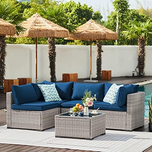 NATURAL EXPRESSIONS Patio Furniture Set Outdoor Furniture Sectional Sofa 5 Piece Wicker All Weather Outdoor Couch with Tempered Glass Coffee Table & Olefin Cushions for Deck Backyard Balcony Sun Rooms post thumbnail image