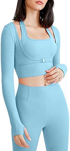 Flygo Yoga Shirts with Built in Bra Cutout Padded Crop Tops Long Sleeve Gym T Shirt for Women Workout post thumbnail image