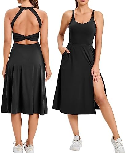 ABOCIW Women Tennis Dress with Built in Bra Backless Cut Out Twisted Side Pocket Split Athletic Midi Casual Dress post thumbnail image