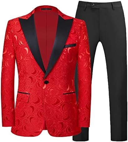 MOGU Mens 2 Piece Floral Slim Fit Black and White Tuxedo for Wedding Dinner Prom Party post thumbnail image