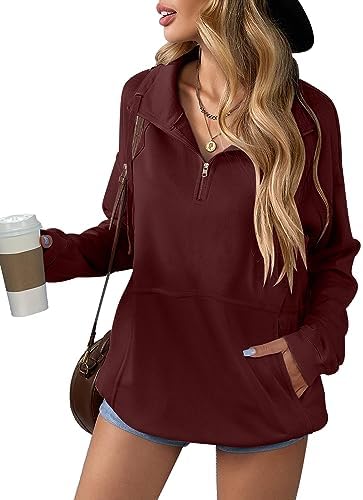 Women’s Zip Up Sweatshirt Casual Long Sleeve Lapel Drawstring Oversized Quarter Zipper Pullover Fall Tops for Women post thumbnail image