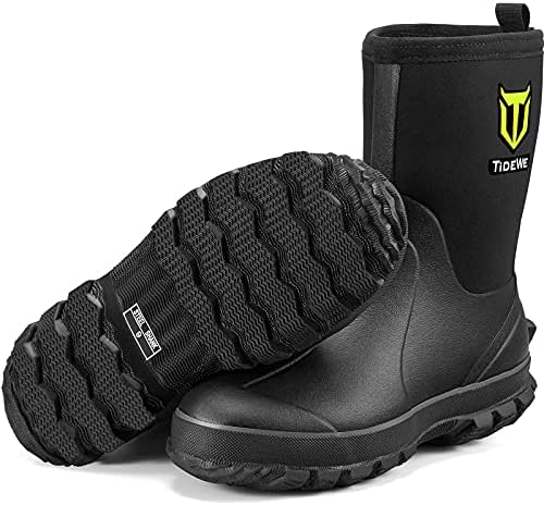 TIDEWE Rubber Boots for Men, 5.5mm Neoprene Insulated Rain Boots with Steel Shank, Waterproof Mid Calf Hunting Boots, Sturdy Rubber Work Boots for Farming Gardening Fishing post thumbnail image