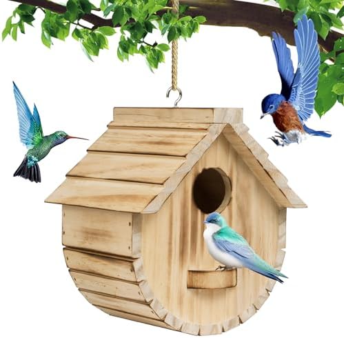 Bird House for Outside, Wooden Blue Houses for Outdoors with Standing Platform for Garden, Birdhouse with Viewing Holes for Yard, Hanging Birdhouse post thumbnail image