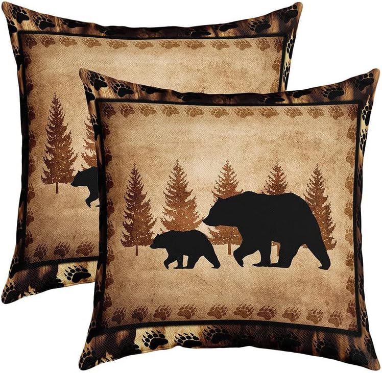 Bear Throw Pillow Covers 18″x18″ Set of 2 Soft Wild Animal Cushion Covers for for Couch Sofa Rustic Cabin Country Nature Wildlife Bear Tree Yellow Brown Decorative Pillowcases Outdoor Pillows Covers post thumbnail image