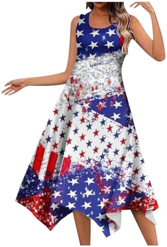 Women 4th of July Sun Dresses USA Flag Swing Printed Sundresses for Women July 4th Vacation Outfits post thumbnail image