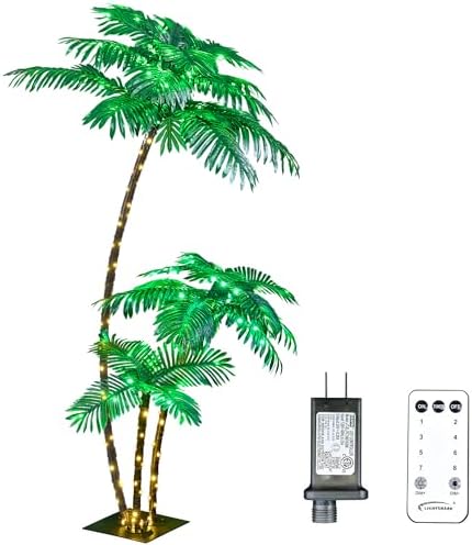 LIGHTSHARE Lighted 6FT Gorgeous Palm Tree 3Trunks Artificial Palm Tree 203LED Lights for Office Decoration Outdoor and Indoors Tiki Bar Christmas Patio Pool- Electric post thumbnail image