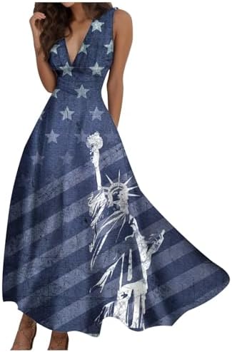 American Flag Sundress Women USA Flag Tank Dresses July 4th Beach Soft Long Dresses post thumbnail image