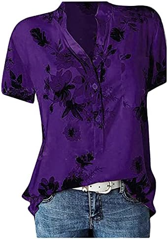 Women’s Summer Tops Casual Printed V-Neck Short-Sleeved Shirt Pullover Loose Blouse Tops Shirts Dressy Casual post thumbnail image