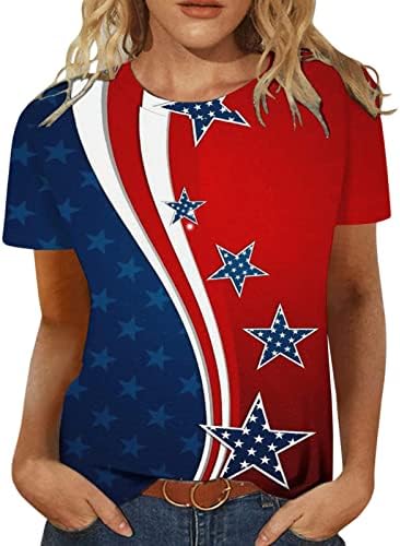 4th of July Shirts Women Independence Day Patriotic American Flag Tops Short Sleeve Tunic Tshirt Loose Fit Cotton Tee post thumbnail image