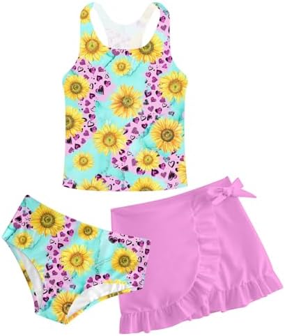 Girls Swimsuits 3 Piece Tankini Bathing Suit Set Cute Bikini Swimwear with Cover Ups Beach Skirt 6-12 Years post thumbnail image