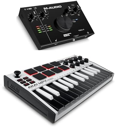 Recording Studio Package – Akai Professional MPK Mini MK3 USB MIDI Keyboard Controller and M-Audio AIR 192I4 Audio Interface, with Production Software, white post thumbnail image