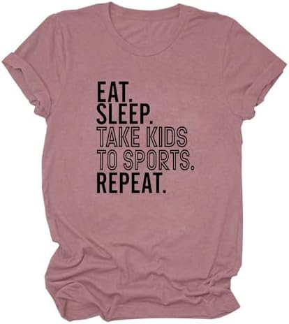 Women’s Funny Mom Shirts Eat Sleep Take Kids to Sports Repeat Letter Printed T-Shirt Short Sleeve Casual Tops post thumbnail image