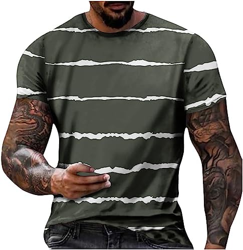 Mens Casual Summer T-Shirts Loose Short Sleeve Round Neck Striped Printed Tee Tops Fashion Solid Athletic Shirts post thumbnail image