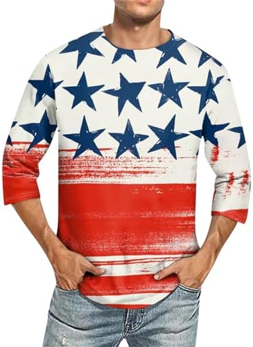 3/4 Sleeve T-Shirts for Men Crewneck American Flag Graphic Patriotic Slim Fit 4th of July Novelty Funny T-Shirt post thumbnail image