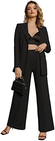 Women Suit Two Pieces Outfit Long Sleeve Business Casual Blazer Jacket with Wide Leg Pant Suit Set for Work post thumbnail image