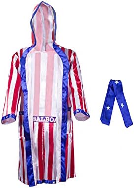 Adult Satin Mens American Flag Boxing Costume Balboa Boxer US Stars and Stripes Hooded Robe with Shorts post thumbnail image