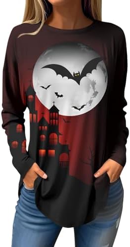 Halloween Tops for Women Cute Pumpkin Bat Graphic Print Pullover Trend O Neck Long Sleeve T Shirt Casual Basic Blouse post thumbnail image