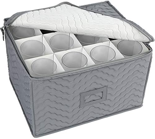 LotFancy Stemware Storage Container – Deluxe Quilted Storage Case with Dividers for 12 – Wine Glasses, Champagne Flutes, Glassware, Drinkware Storage Box Chest, 15.5″x12.5″x 10″, Gray post thumbnail image