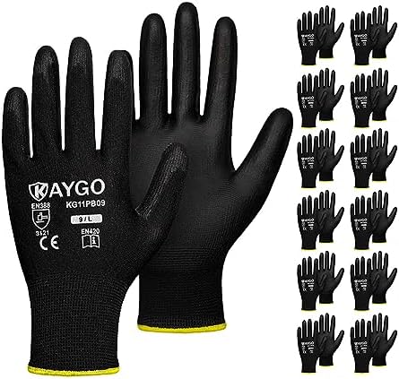 KAYGO Safety Work Gloves PU Coated-12 Pairs, KG11PB, Seamless Knit Glove with Polyurethane Coated Smooth Grip on Palm & Fingers, for Men and Women, Ideal for General Duty Work (Large, Black) post thumbnail image