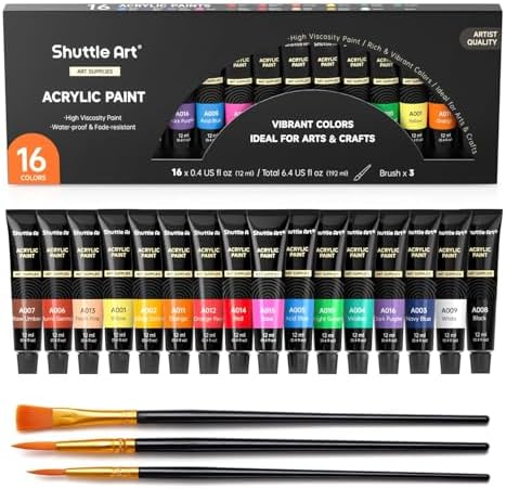 Shuttle Art Acrylic Paint Set, 16 x12ml Tubes Artist Quality Non Toxic Rich Pigments Colors Great for Kids Adults Professional Painting on Canvas Wood Clay Fabric Ceramic Crafts post thumbnail image