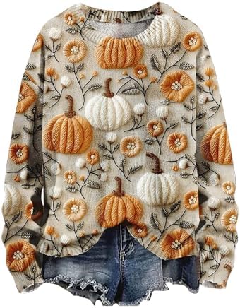 Womens Sweatshirt,Halloween Pumpkin Sweatshirts Women Funny Ghost Graphic Sweatshirt Spooky Season Party Sweater post thumbnail image