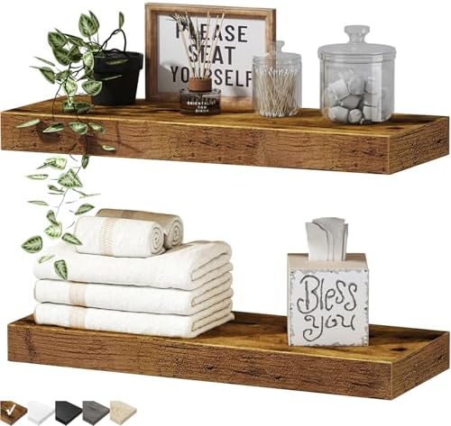 QEEIG Bathroom Floating Shelves for Wall Shelf Over Toilet Wall Mounted Farmhouse Small 16 inch Set of 2, Rustic Brown (008-40BN) post thumbnail image