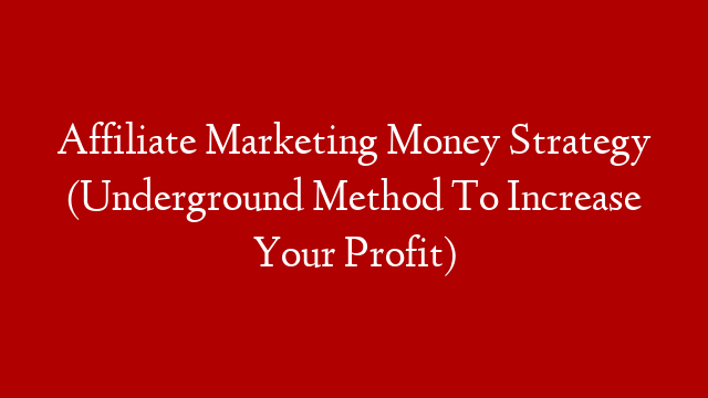 Affiliate Marketing Money Strategy (Underground Method To Increase Your Profit)