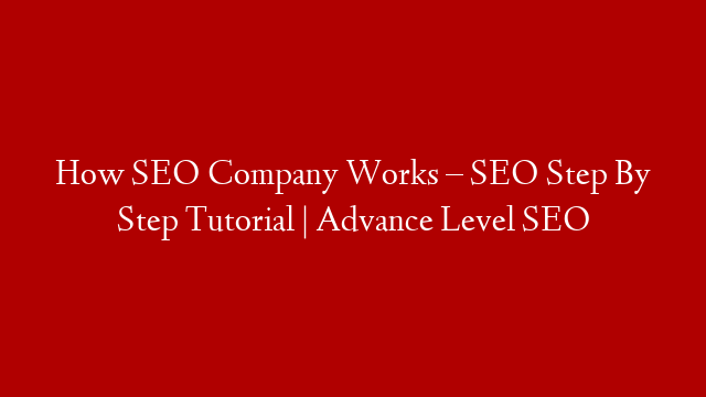 How SEO Company Works – SEO Step By Step Tutorial  | Advance Level SEO