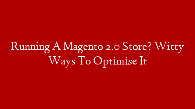 Running A Magento 2.0 Store? Witty Ways To Optimise It