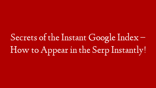 Secrets of the Instant Google Index – How to Appear in the Serp Instantly!