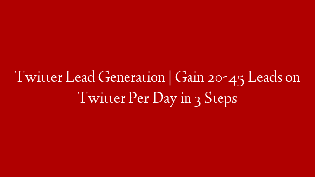 Twitter Lead Generation | Gain 20-45 Leads on Twitter Per Day in 3 Steps